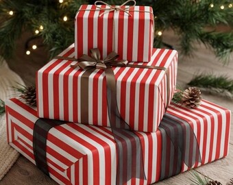 Papel de regalo con rayas de bastón de caramelo, papel de regalo navideño