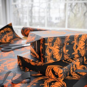 Evil Jack-O-Lantern Halloween Wrapping Paper, Creepy Pumpkins image 4