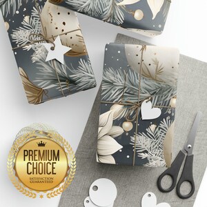 Carta da regalo floreale a tema argento NATALE - Carta da regalo con ornamenti con finitura opaca o lucida Rotoli di carta da regalo