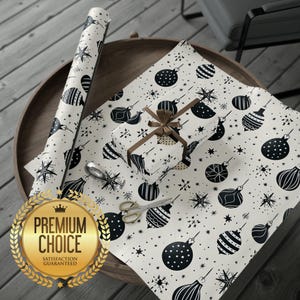 Black and White Christmas Wrapping Paper Rolls, Elegant Gift Wrap, Black and White Gift Wrap, Christmas Ornaments Birthday Christmas