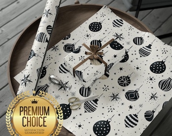 Black and White Christmas Ornament Wrapping Paper