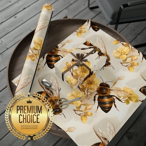 Black and Yellow Vanilla Honeybee Themed Gift Wrap | Save The Bees Wrapping Paper | Honeybees Gift Wrap