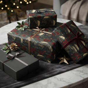 Alien Xenomorph Christmas Wrapping Paper | Sci-Fi Horror Gift Wrap shown in an AI-generated listing photo