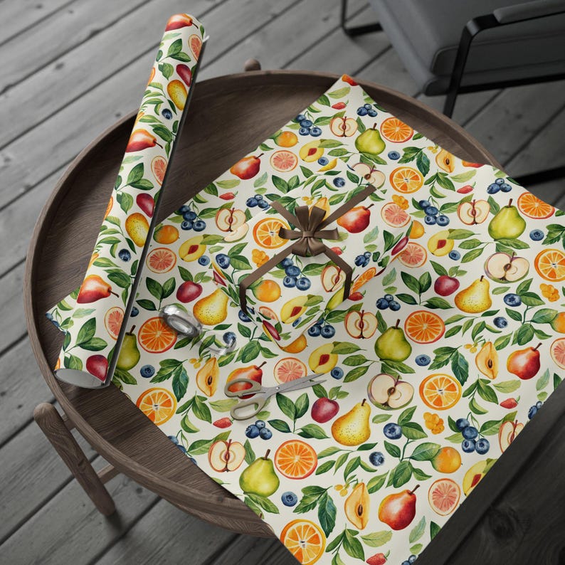 Colorful Fruit Wrapping Paper Roll For Birthday, Summer Party, Kitchen Hostess Gift And Baby Shower, Watercolor Gift Wrap