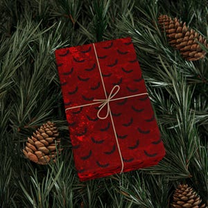Red Bat Halloween Wrapping Paper Roll For Goth Birthday Vampire Party And Boo Baskets