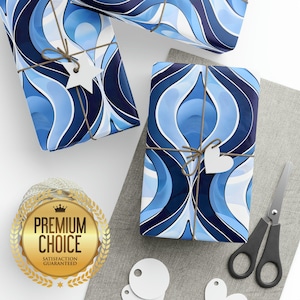 Elegant Blue Pattern Wrapping Paper for Birthdays and Christmas, Blue Gift Wrap, Birthday Wrapping Paper, Blue Pattern Wrapping Paper
