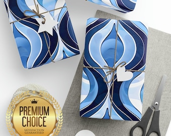 Elegant Blue Pattern Wrapping Paper for Birthdays and Christmas, Blue Gift Wrap, Birthday Wrapping Paper, Blue Pattern Wrapping Paper