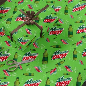 Papel de regalo de Mountain Dew / Papel de regalo de refresco Mountain Dew para los amantes de Dew: regalos de Navidad y cumpleaños