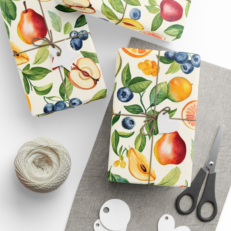 Colorful Fruit Wrapping Paper Roll For Birthday, Summer Party, Kitchen Hostess Gift And Baby Shower, Watercolor Gift Wrap
