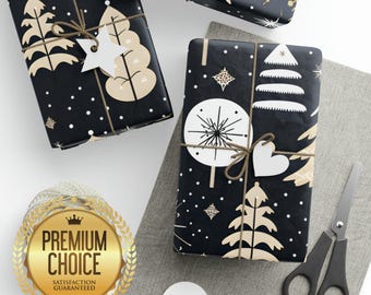 Black & White Christmas Wrapping Paper, Black Christmas Gift Wrap, Black and White Gift Wrap, Dark Christmas Ornament Wrapping Paper
