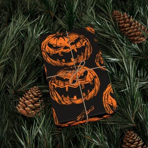 Evil Jack-O-Lantern Halloween Wrapping Paper, Creepy Pumpkins image 3