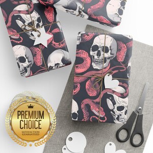 Carta da regalo con teschio e serpente Goth, Confezione regalo serpente di Halloween, Carta da regalo macabra, Festa di compleanno di ottobre, Confezione regalo di Halloween tagliente