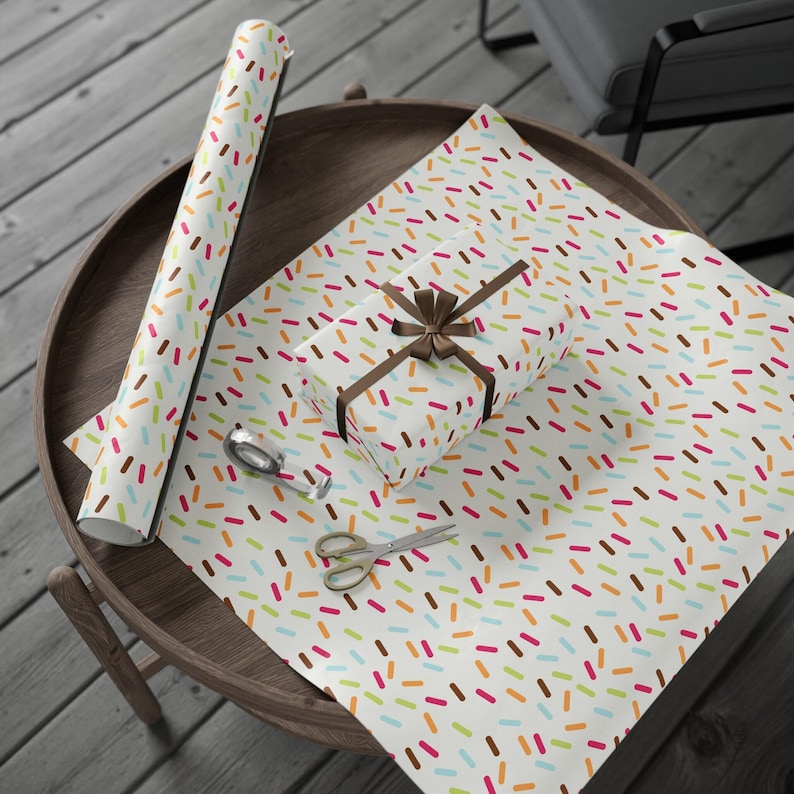Papel de regalo con chispas, papel de regalo con chispas arcoíris, papel de regalo de verano, papel de regalo para fiestas de helados, rollos de papel de regalo con chispas imagen 4