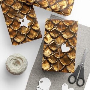 Copper/Gold Dragon Scale Gift Wrapping Paper for Christmas, Birthdays - Inheritance Cycle Dragonscale Giftwrap for Holidays & Kids Parties