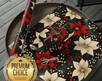 Holly and Hawaiian Holiday Themed Christmas Wrapping Paper | Tropical Christmas Themed Gift Wrap