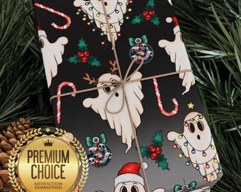 Spooky Christmas Wrapping Paper, Ghost Holiday Theme