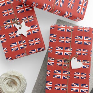 British Flag Gift Wrap with Union Jack Pattern for Birthday, Travel, Holiday, or London-Themed Present Wrapping Paper