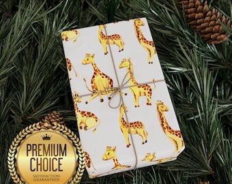 Adorable Giraffe Wrapping Paper, Cute Safari Giraffe Baby Shower Gift Wrap, Animal Wrapping Paper for Birthdays and Christmas