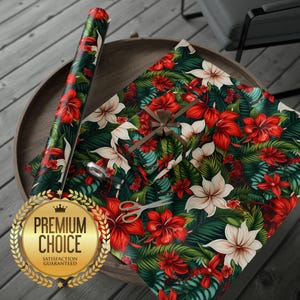 Tropical Hawaiian Christmas Holiday Winter Wrapping Paper | Tropical Flowers Themed Gift Wrap