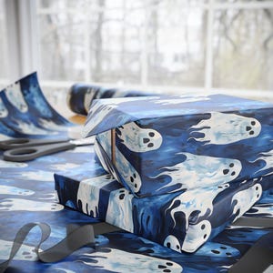 Ghost Wrapping Paper, Boo Halloween Gift Wrap, Spooky Ghost Wrapping Paper, Haunted October Birthday Party Gift image 4