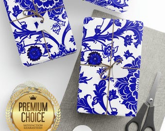 Elegant Blue and White China Style Themed Wrapping Paper for Birthdays and Christmas