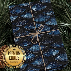 Blue Dragon Scale Gift Wrapping Paper, Shimmering Dragonscale