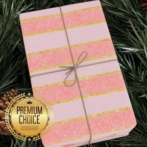 Pink and Gold Glitter Striped Wrapping Paper | Elegant and Glamorous Gift Wrap for Birthdays, Weddings, and Special Occasions