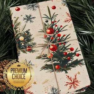 Vintage Christmas Gift Wrapping Paper, Festive Christmas Tree Giftwrap for Holidays, Xmas, Nostalgic Christmas Presents