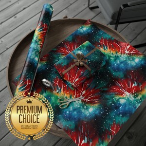 Carta da regalo TIE DYE rossa e verde - Rotolo di carta da regalo a tema natalizio con finitura opaca o lucida