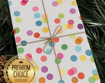 Bright and Cheerful Rainbow Confetti Wrapping Paper, Rainbow Confetti Gift Wrap for Birthdays, Christmas, Showers, Parties