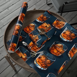 Whiskey Lover Wrapping Paper, Scotch Gift Wrap Rolls, Bourbon Gift Wrap, Men&#39;s Gift Wrap, Alcohol Wrapping Paper, Happy Hour
