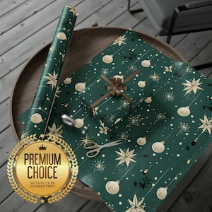 Sage Green Christmas Ornaments Wrapping Paper Rolls, Elegant Gift Wrap, Green Holiday Gift Wrap, Christmas Scrapbooking Paper