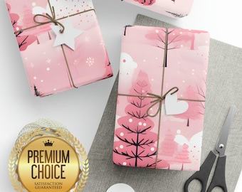 Papel de regalo rosa con forma de árbol de Navidad, elegante papel de regalo.