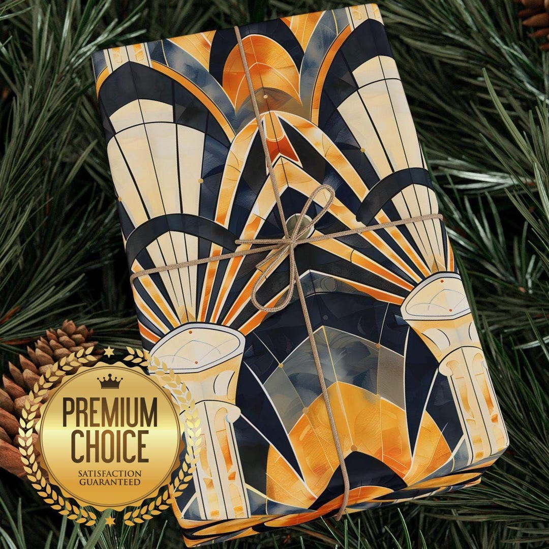 Art Deco Wrapping Paper: Golden Navy Mosaic, Elegant Gift Wrap - Etsy
