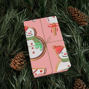 Pink Christmas Cookie Wrapping Paper | Red White and Green Christmas Themed Gift Wrap