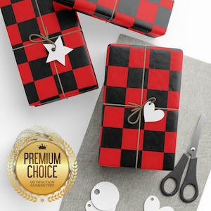 Checkered Flag Wrapping Paper, Black and Red Checkered Flag Gift Wrap, Racing Party Gift Wrap, Finish Line Gift Wrap, Race Car Party, wp103