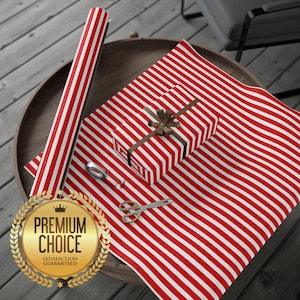 Candy Cane Stipes Wrapping Paper, Christmas Red and White Gift Wrap, Holiday Cheer Wrapping Paper, Premium Quality Christmas Gift Wrap