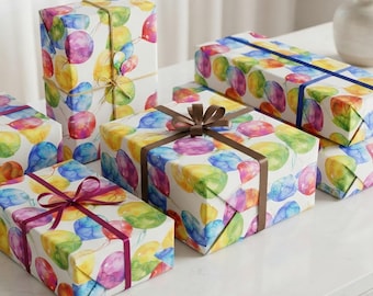 Rainbow Balloon Watercolor Paper, Birthday Giftwrap Glossy Or Matte Finish