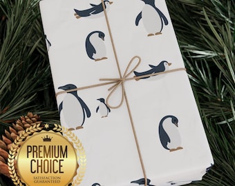 Penguin Holiday Gift Wrapping Paper, Christmas Giftwrap, Gloss or Matte
