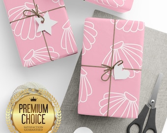 Pink Seashell Gift Wrap, Mermaid Birthday Party, Seashell Wrapping Paper, Pink Gift Wrap, Girly Wrapping Paper, Beachy Gift Wrap, wp102