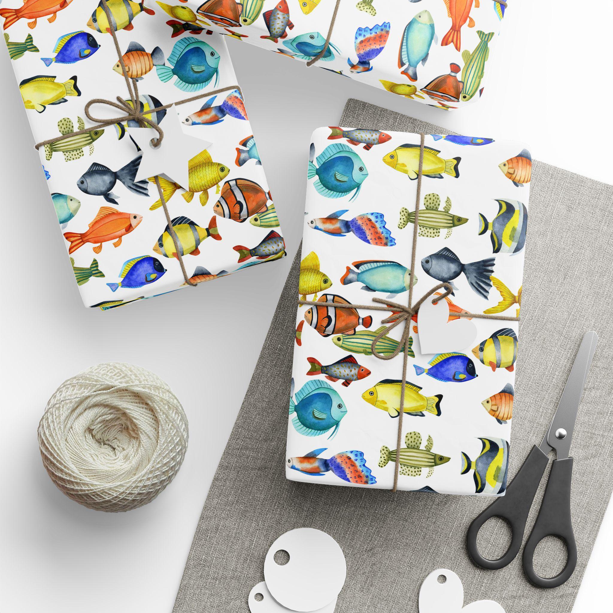 Fish Wrapping Around Tropical Fish Wrapping Paper: Colorful Ocean Theme Gift Wrap - Etsy