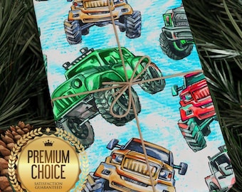 Monster Truck Wrapping Paper | Colorful Off-Road Vehicle Gift Wrap for Kids' Birthday Parties and Car Enthusiasts