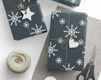 Charcoal Snowflake Christmas Wrapping Paper Roll For Holiday And Winter Gifts