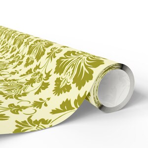 Chartreuse and Cream Ornate Floral Wrapping Paper for Birthdays, Holidays, and Special Occasion Gift Wrap Rolls, Chartreuse Damask Gift Wrap