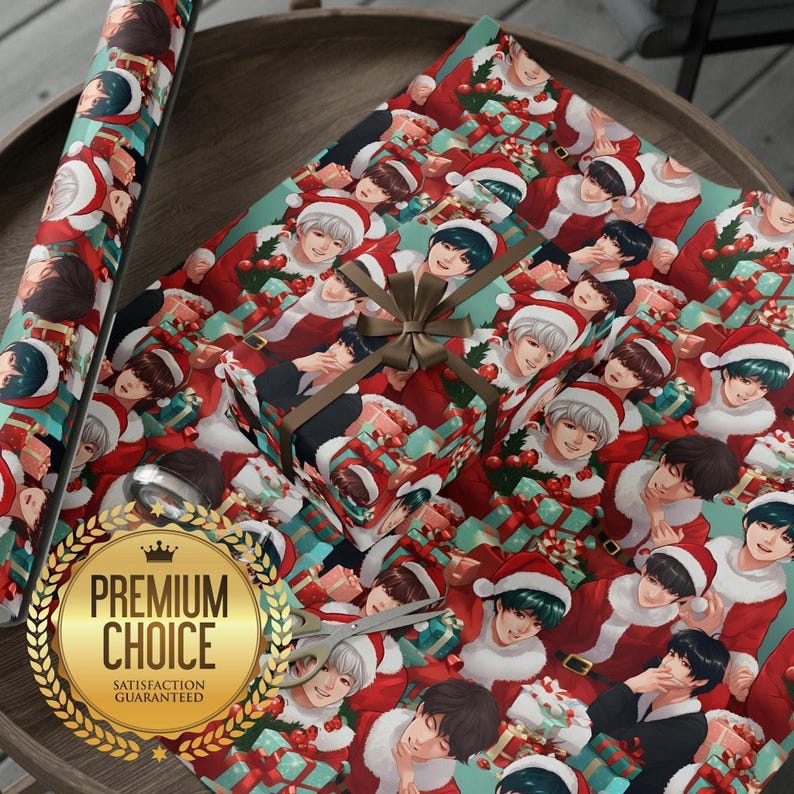 BTS Christmas Wrapping Paper | Korean K-Pop Gift Wrap, Fun BTS K-Pop Gift Wrap, BTS K-Pop Scrapbooking Paper