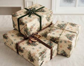 Vintage Christmas Tree Wrapping Paper in Matte or Glossy Finish