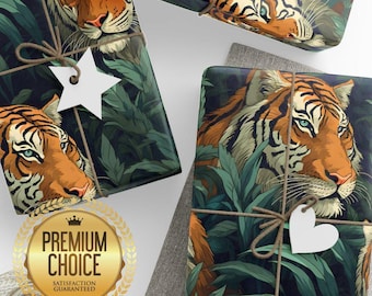 Tiger Wrapping Paper for Kids Parties, Birthdays, Christmas, Showers, Siberian Tiger Gift Wrap for Boys and Girls, Big Cats Gift Wrap