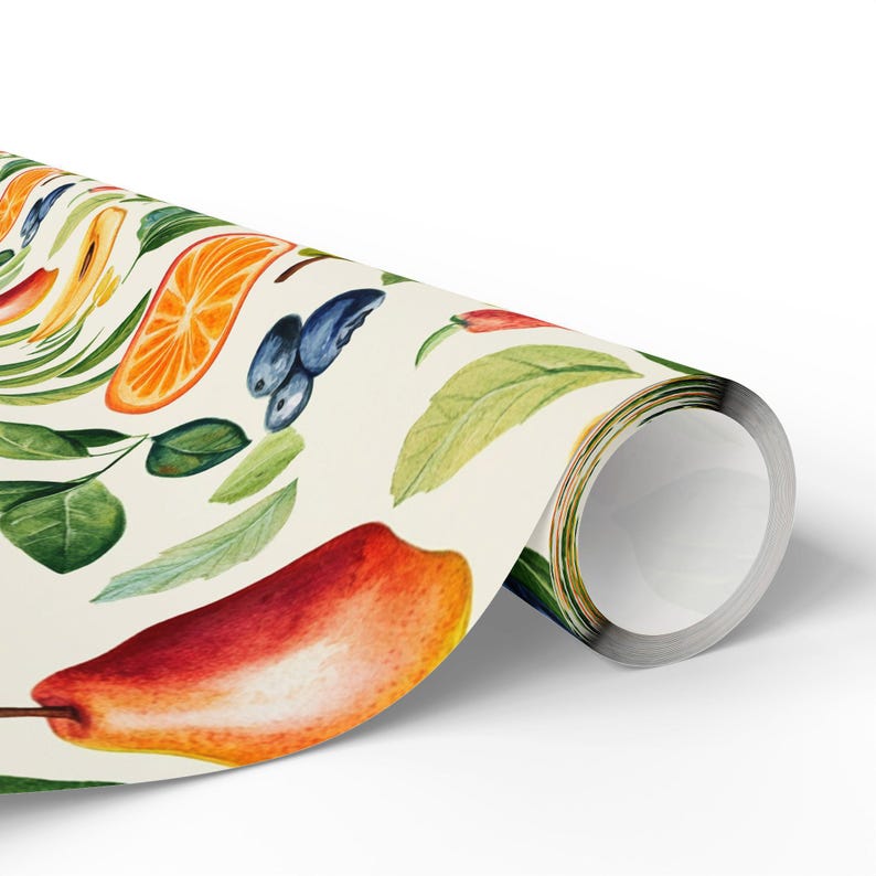 Colorful Fruit Wrapping Paper Roll For Birthday, Summer Party, Kitchen Hostess Gift And Baby Shower, Watercolor Gift Wrap