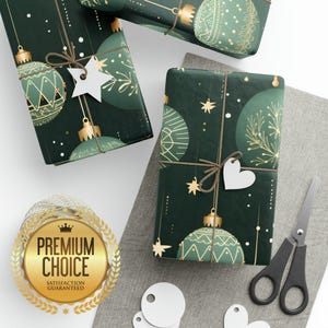 Sage Green Christmas Ornaments Wrapping Paper Rolls, Elegant Gift Wrap, Green Holiday Gift Wrap, Christmas Scrapbooking Paper