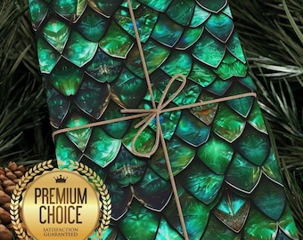 Green Dragon Gift Wrap, Emerald Scale Paper With Matte Or Glossy Finish